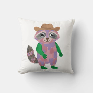 Cute Racoon Cowboy Hat Throw Pillow