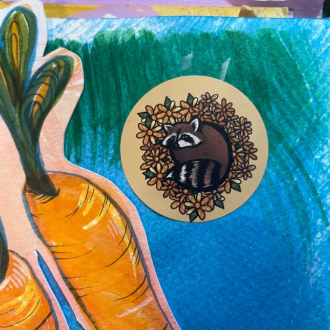 Cute Racoon Daisy Flower Art Classic Round Sticker (Creator Uploaded)