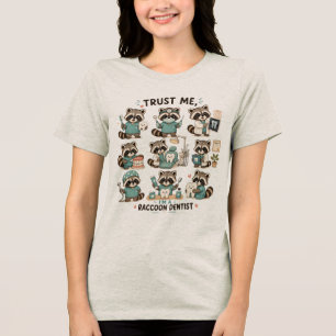 Cute Racoon Dentist Kawaii Dental Art Tri-Blend Shirt