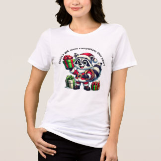 Cute racoon dressed as Santa with colourful gifts Tri-Blend Shirt