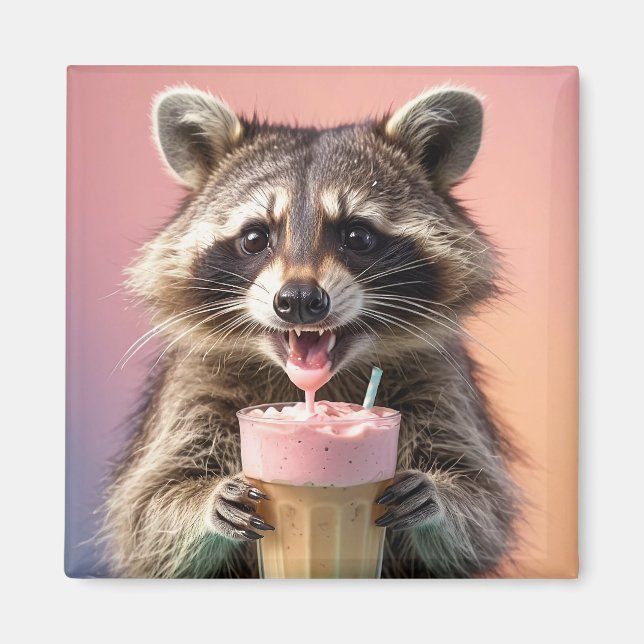 Cute Racoon Drinking Milkshake Magnet (Front)