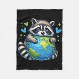 Cute Racoon Earth Day Hug The Earth Fleece Blanket