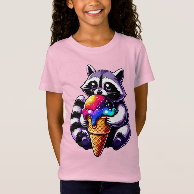 Cute Racoon Eating A Space Cream Cone T-Shirt (Front)