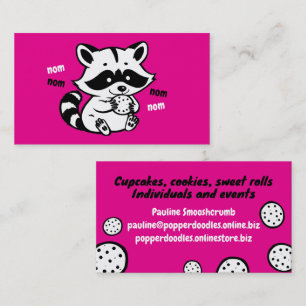Cute racoon eating cookie baking bakery business card