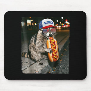 Cute Racoon Eating Hotdog Funny Meme America 4th Mouse Pad