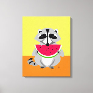 Cute racoon Eating Watermelon Canvas Print