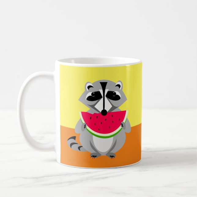 Cute racoon Eating Watermelon Coffee Mug (Left)