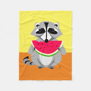 Cute racoon Eating Watermelon Fleece Blanket
