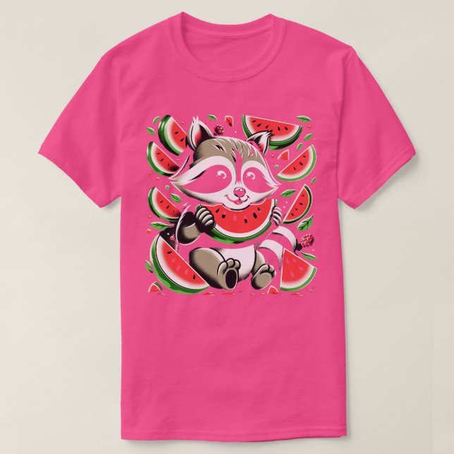 Cute Racoon Eating Watermelon Fruit Summer Men Wo T-Shirt (Design Front)