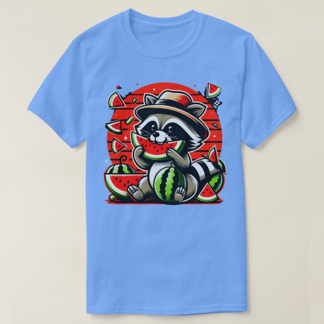 Cute Racoon Eating Watermelon Fruit Summer Men Wo T-Shirt (Design Front)