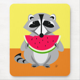 Cute racoon Eating Watermelon Mouse Pad