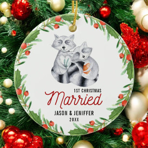 Cute Racoon First Christmas Married Newlywed Ceramic Tree Decoration