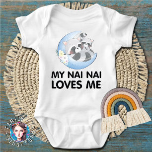 Cute Racoon Flower My Nai Nai Loves Me Baby Bodysuit