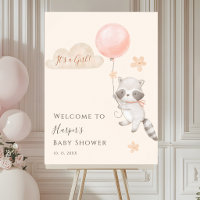 Cute Racoon Flying Balloon Baby Shower Welcome