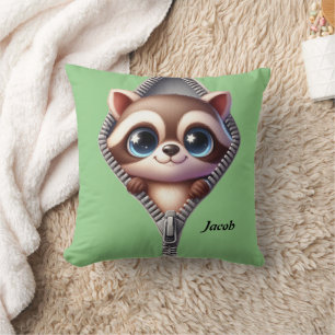 Cute Racoon Green Kids  Cushion