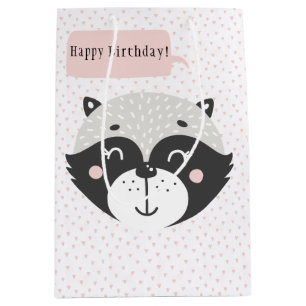 Cute Racoon Grey Striped Gift Bag - Medium, Matte