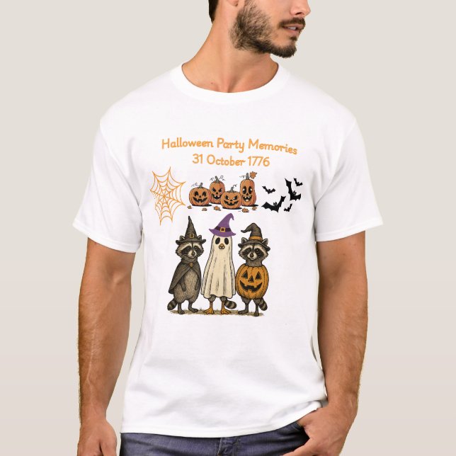 Cute Racoon Halloween Party 1776 – Funny Spooky  T-Shirt (Front)