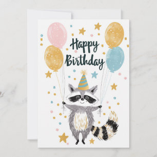 Cute Racoon Happy birthday Holiday Card