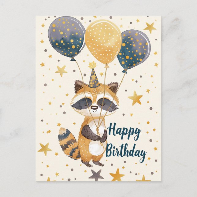 Cute Racoon Happy birthday  Postcard (Front)