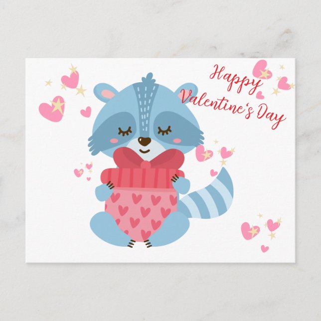 Cute Racoon Happy Valentine's Day! Holiday Card (Front)
