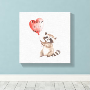 Cute Racoon Heart Balloon Canvas Print