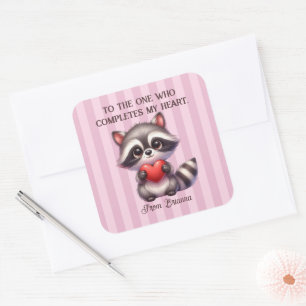 Cute Racoon Holding a Heart Square Sticker