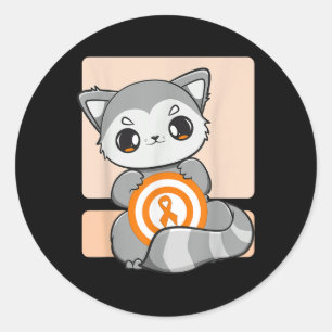 Cute Racoon Holds Orange Ribbon For Leukaemia Awar Classic Round Sticker