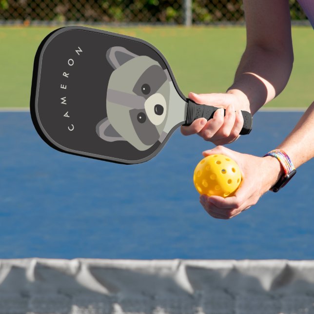 Cute Racoon Illustration Personalised Name  Pickleball Paddle (Insitu)