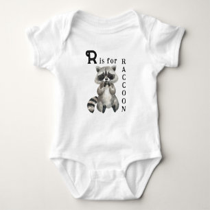 Cute Racoon Illustration - R is for RACCOON  Baby Bodysuit
