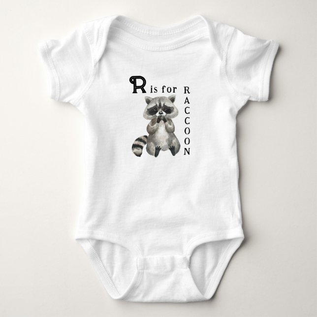 Cute Racoon Illustration - R is for RACCOON  Baby Bodysuit (Front)