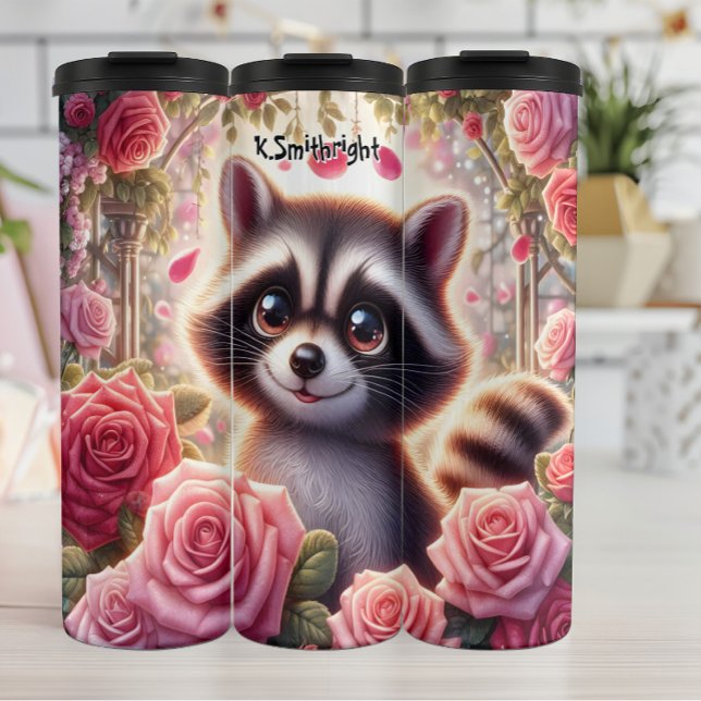 Cute Racoon in a Rose Garden Thermal Tumbler (Creator Uploaded)