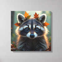 Cute Racoon in Fall Leaves