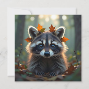 Cute Racoon in Fall Leaves Card