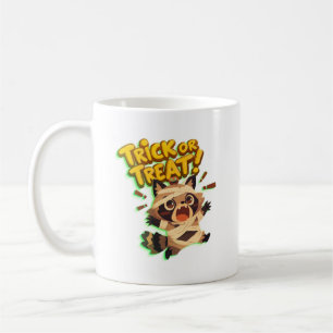 Cute racoon in mummy costume with Trick or Treat Coffee Mug