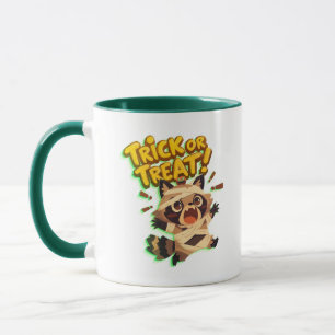Cute racoon in mummy costume with Trick or Treat Mug