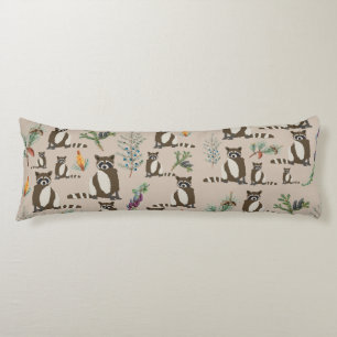 Cute Racoon in Pine Forest Pattern   Body Cushion