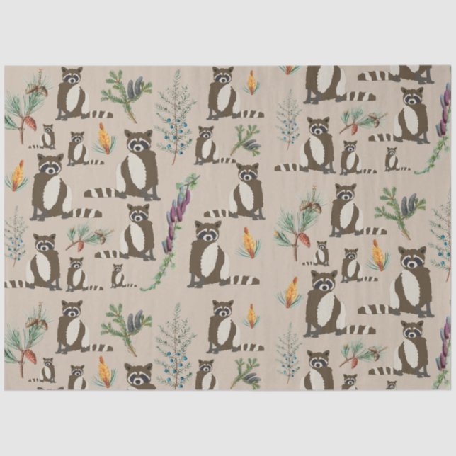 Cute Racoon in Pine Forest Pattern  Tissue Paper (Front)