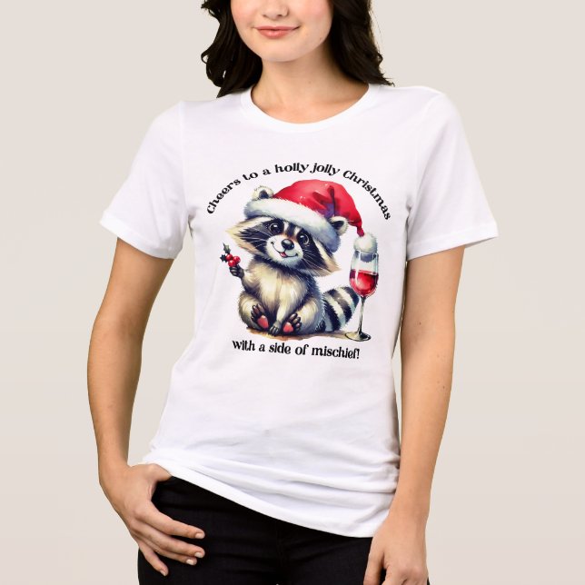 Cute racoon in Santa hat! Tri-Blend Shirt (Front)