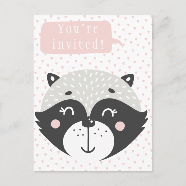 Cute Racoon Kids Birthday Invitation Postcard (Front)