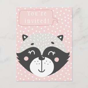Cute Racoon Kids Birthday Invitation Postcard