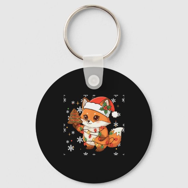 Cute Racoon Lights Tree Cake Funny Xmas Merry Chri Key Ring (Front)