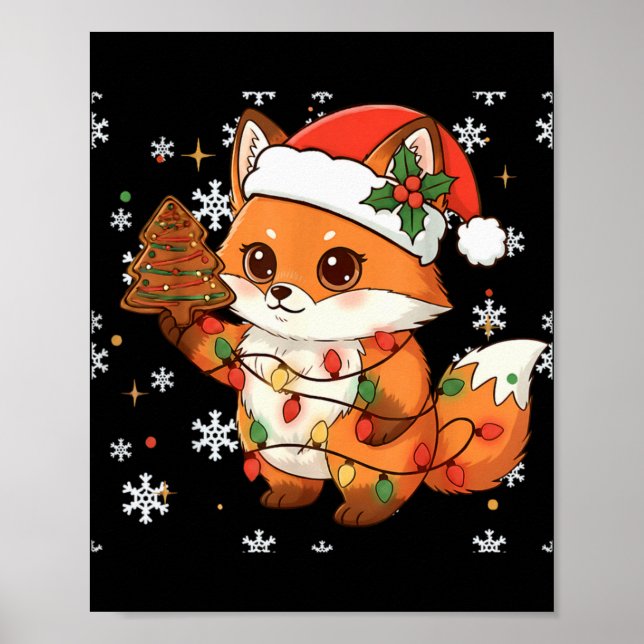Cute Racoon Lights Tree Cake Funny Xmas Merry Chri Poster (Front)