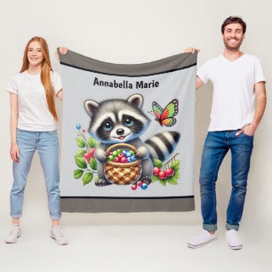 Cute Racoon lovers add name Fleece Blanket