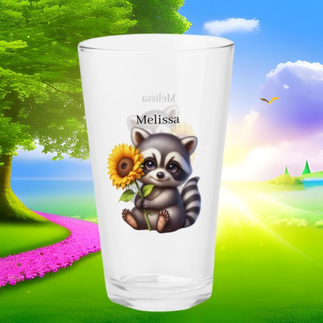 Cute racoon lovers add name glass (Creator Uploaded)