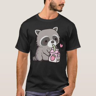 Cute Racoon Loves Strawberry Milk Doodle T-Shirt