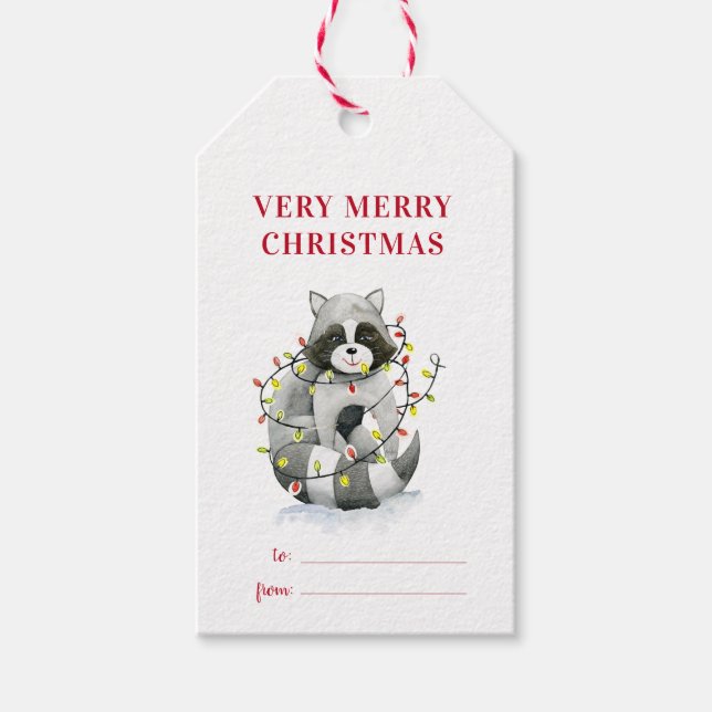 Cute Racoon Mery Christmas Holiday Gift Tag (Front)