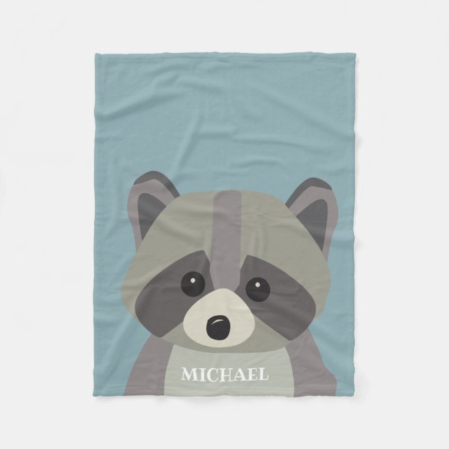 Cute Racoon Modern personalised Baby blue Fleece Blanket (Front)