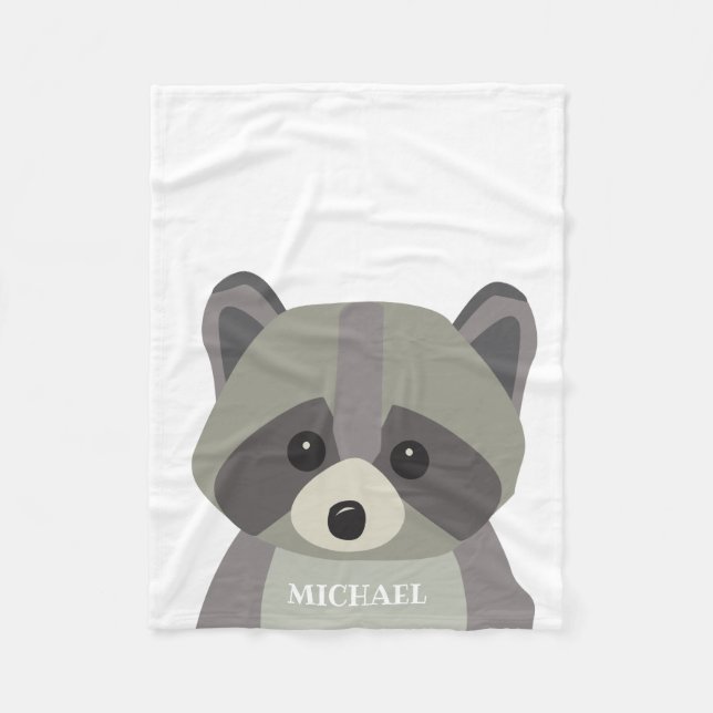 Cute Racoon Modern personalised Baby Fleece Blanket (Front)