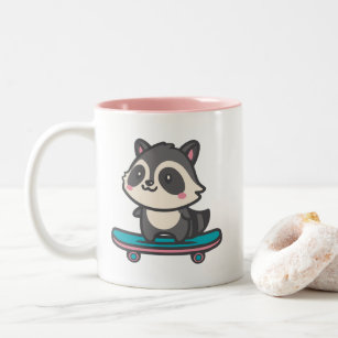 Cute Racoon on a Skateboard  Two-Tone Coffee Mug