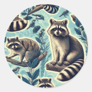 Cute Racoon Pattern Classic Round Sticker